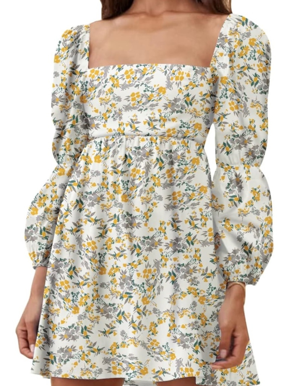 Womens 2026 Square Neck Dress Long Puff Sleeve A-Line Casual Short Mini Dress
